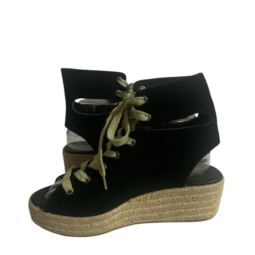 Ecote Black Espadrille Wedge Sandals 8